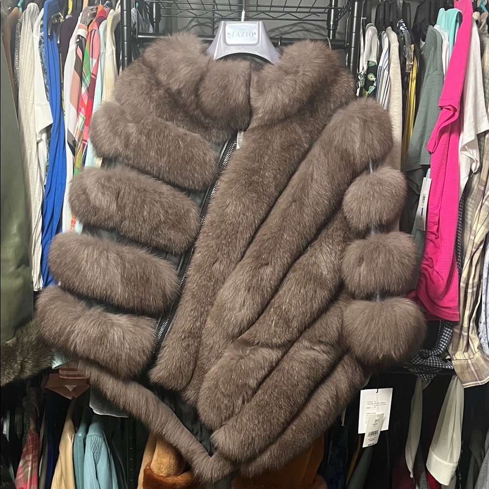 Luxurious Brown sable/ black leather sheepskin poncho